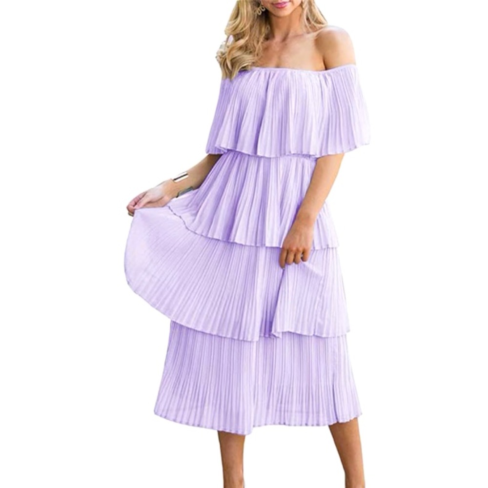 Lavendar off shoulder chiffon summer dress S